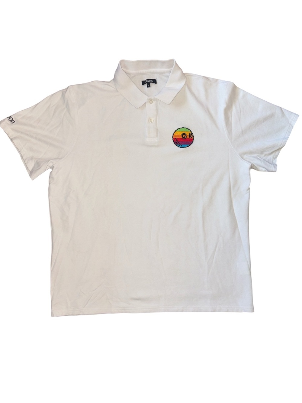 Malbon X BEAMS rainbow logo short sleeve shirt XL white golf shirt